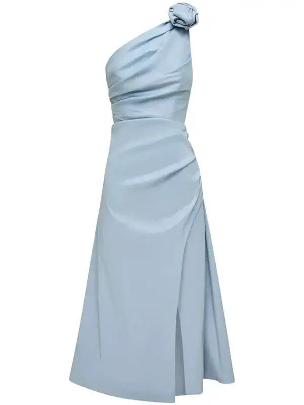 Beki Taffeta Midi Dress Ice Blue Size 10 by Rachel Gilbert available for hire in Hampton East, VIC