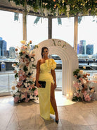 Rachel Gilbert Evana Gown Yellow Size 8 by Rachel Gilbert available for hire in Hampton East, VIC