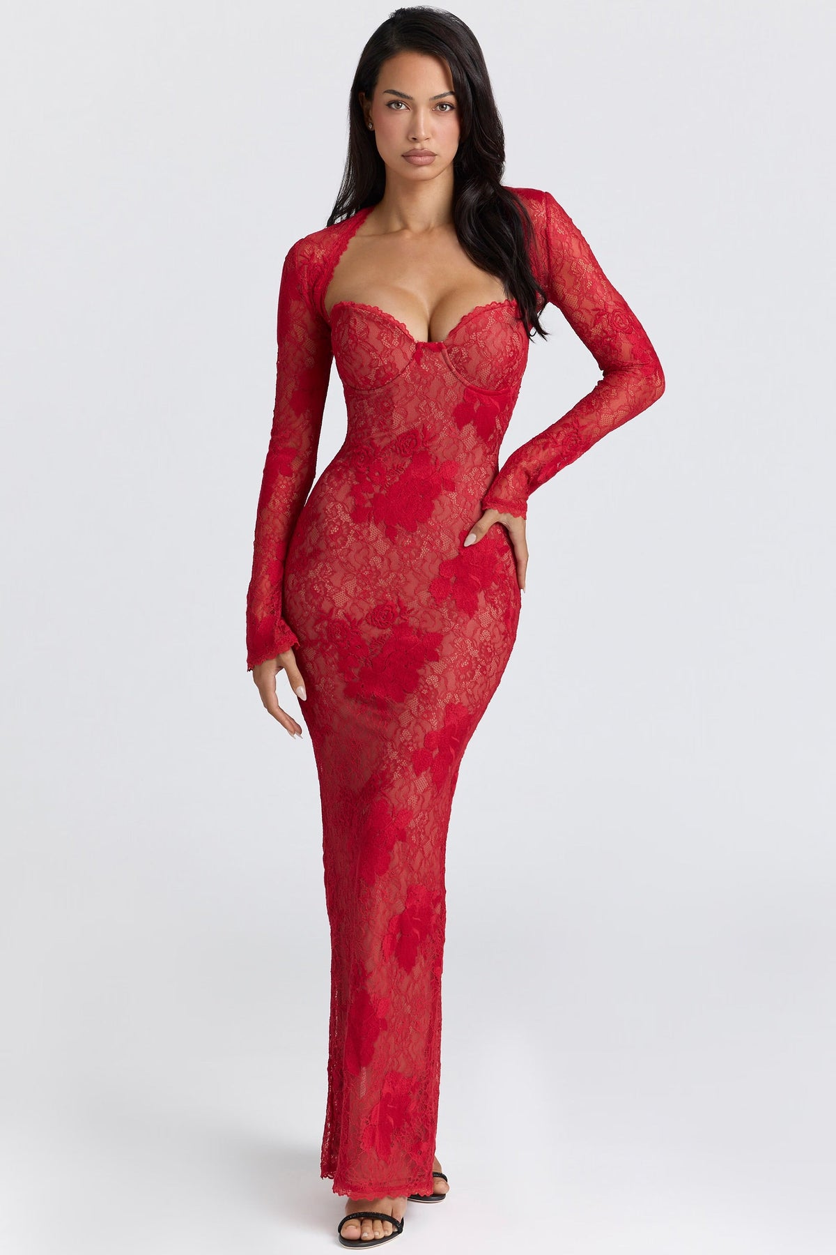 Lucienne Lace Embroidered Maxi Dress  by House of CB available for hire in Gold Coast, Queensland