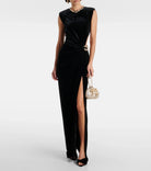 Self Portrait Embellished Chain-Detail Velvet Maxi Dress