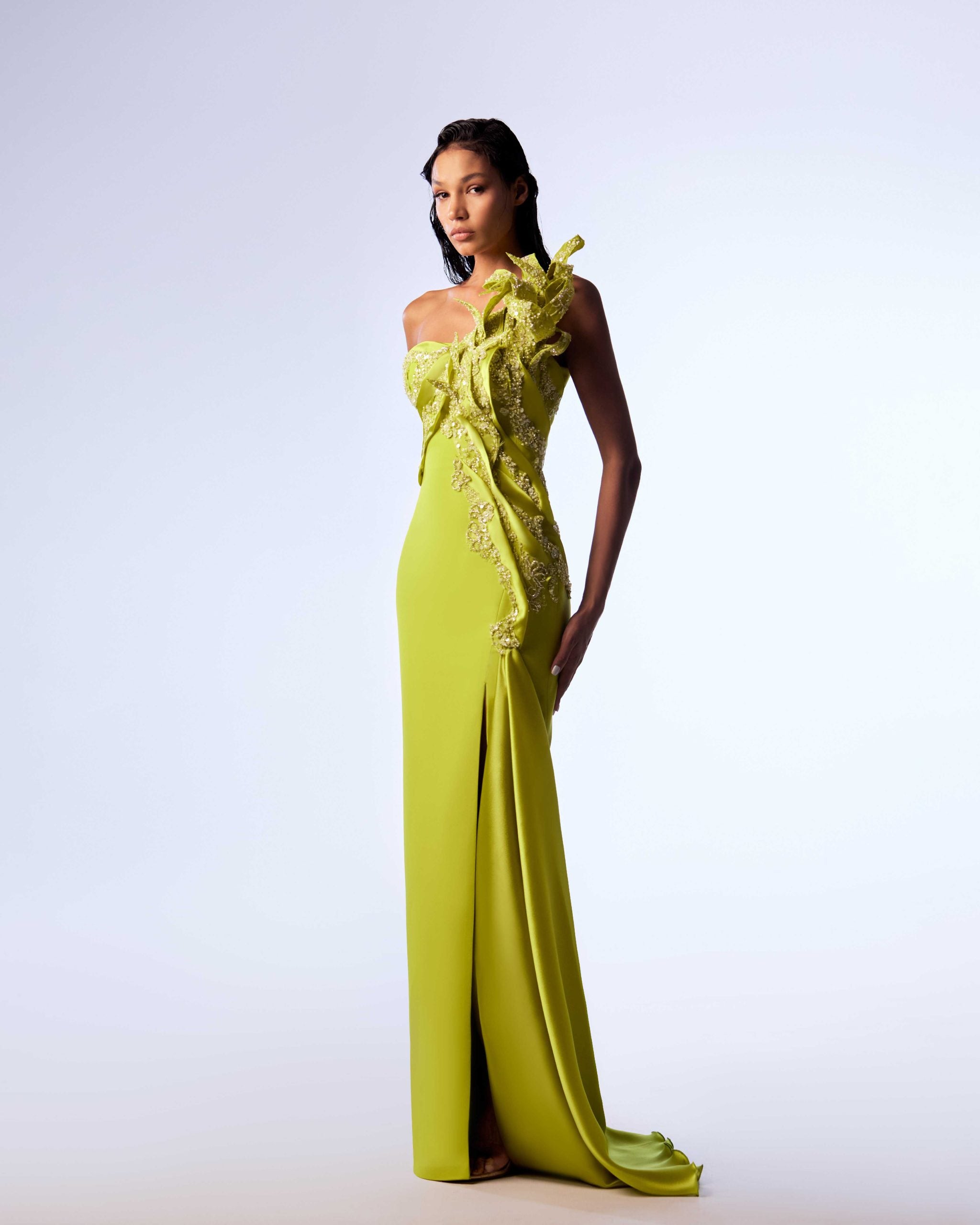 Gaby charbachy Intricate Lace & Organza Mermaid Gown