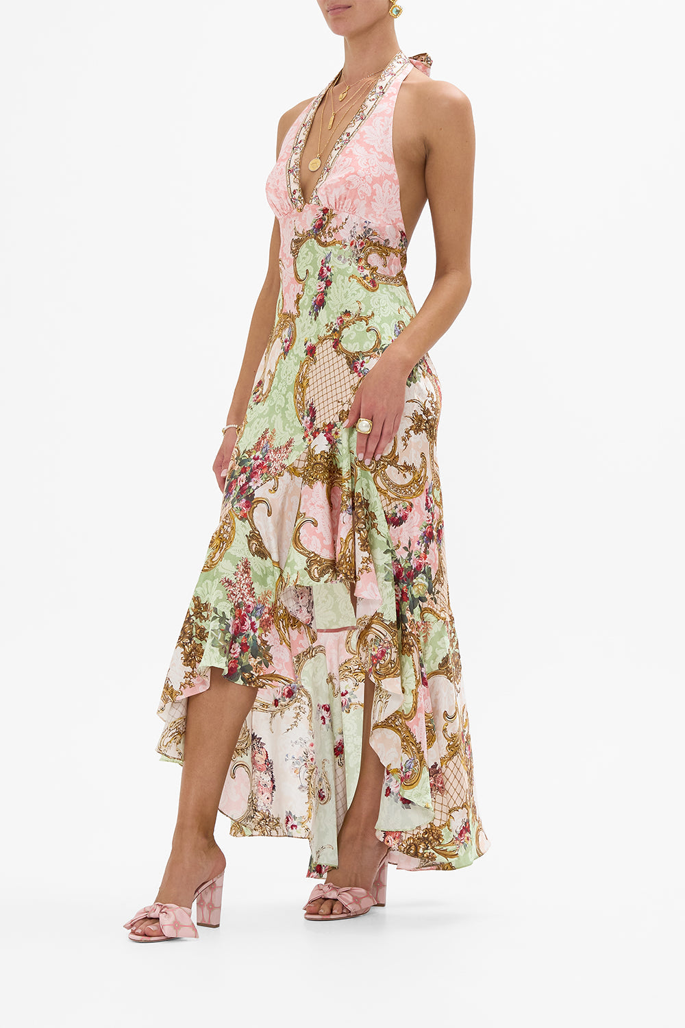 Camilla Bias Halter Dress With Ruffle Hem