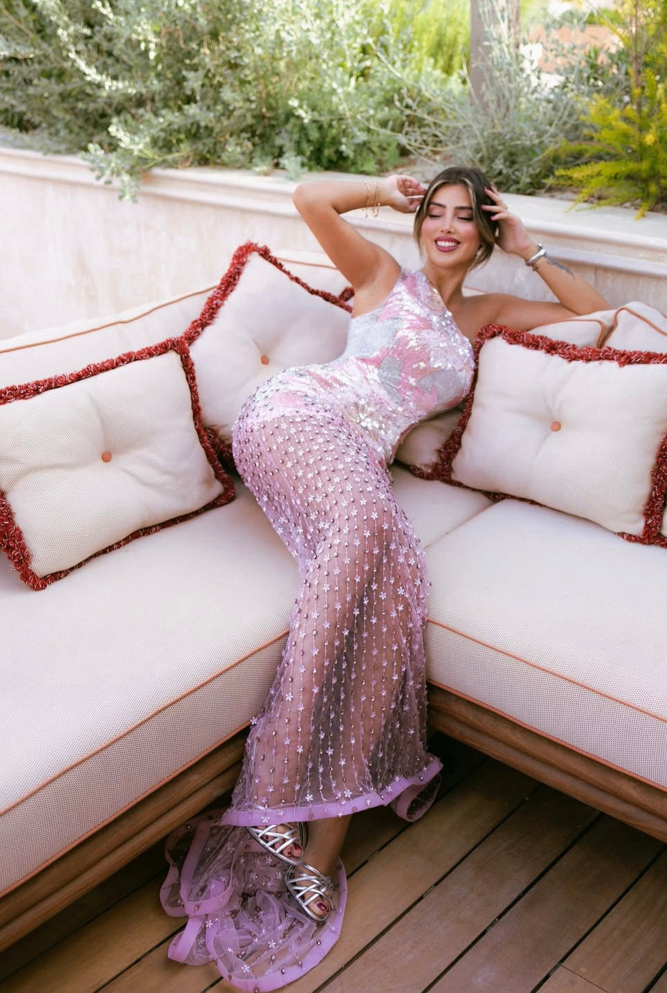 Embellished One-Shoulder Gown