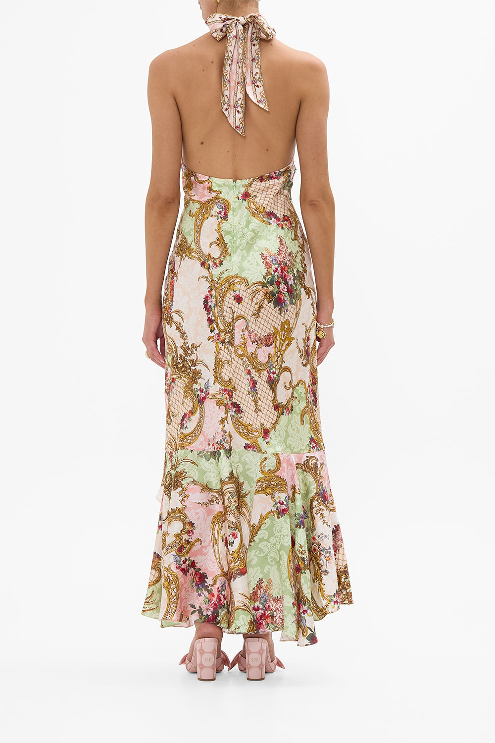 Camilla Bias Halter Dress With Ruffle Hem