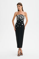 ANAIS Ombre Embellished Strapless Midi Dress in Black