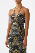 Camilla cut out sleeveless jersey halter neck dress