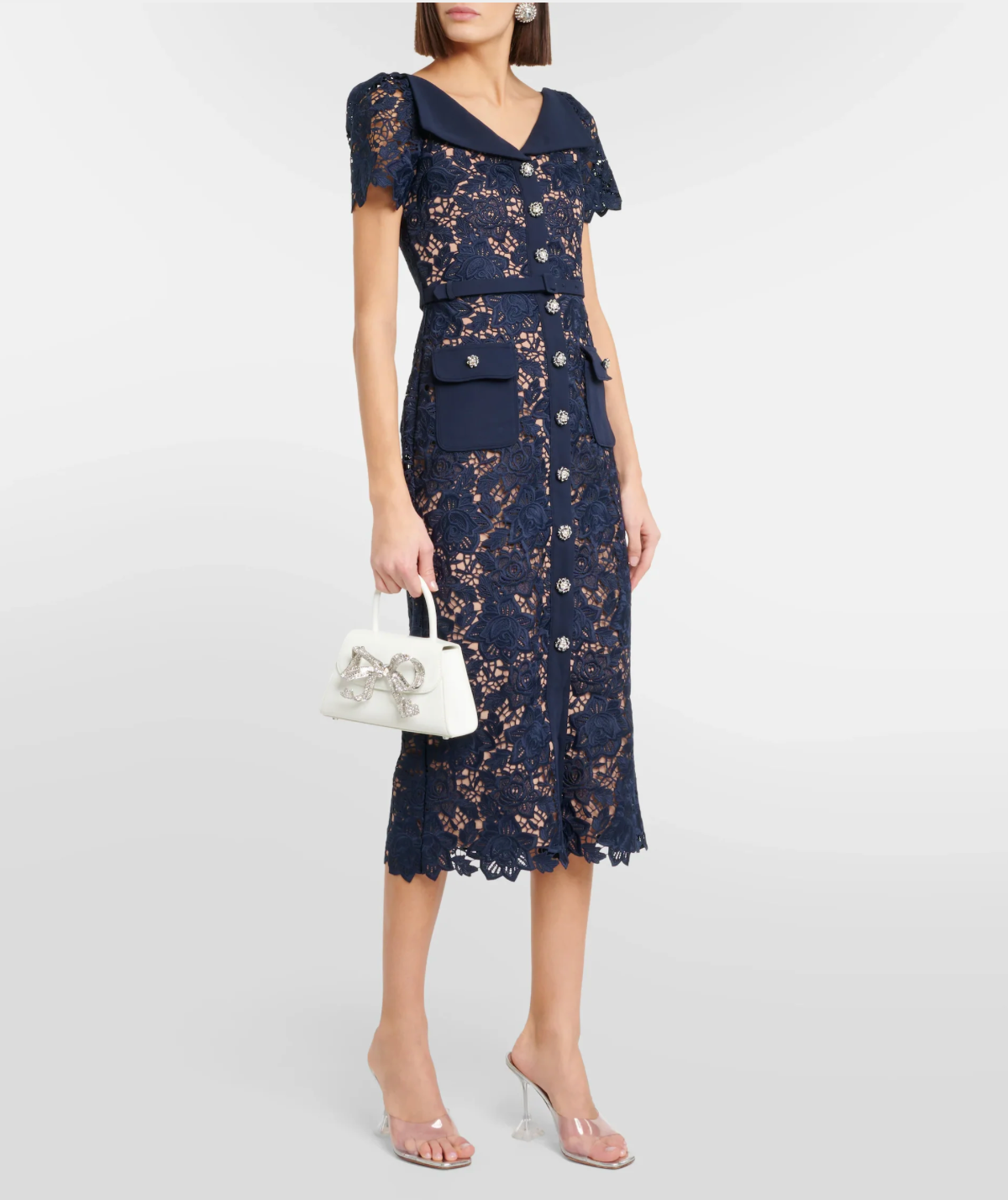 Self-Portrait Navy Lace Midi Dress front