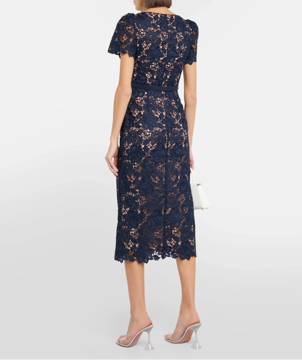 Self-Portrait Navy Lace Midi Dress back